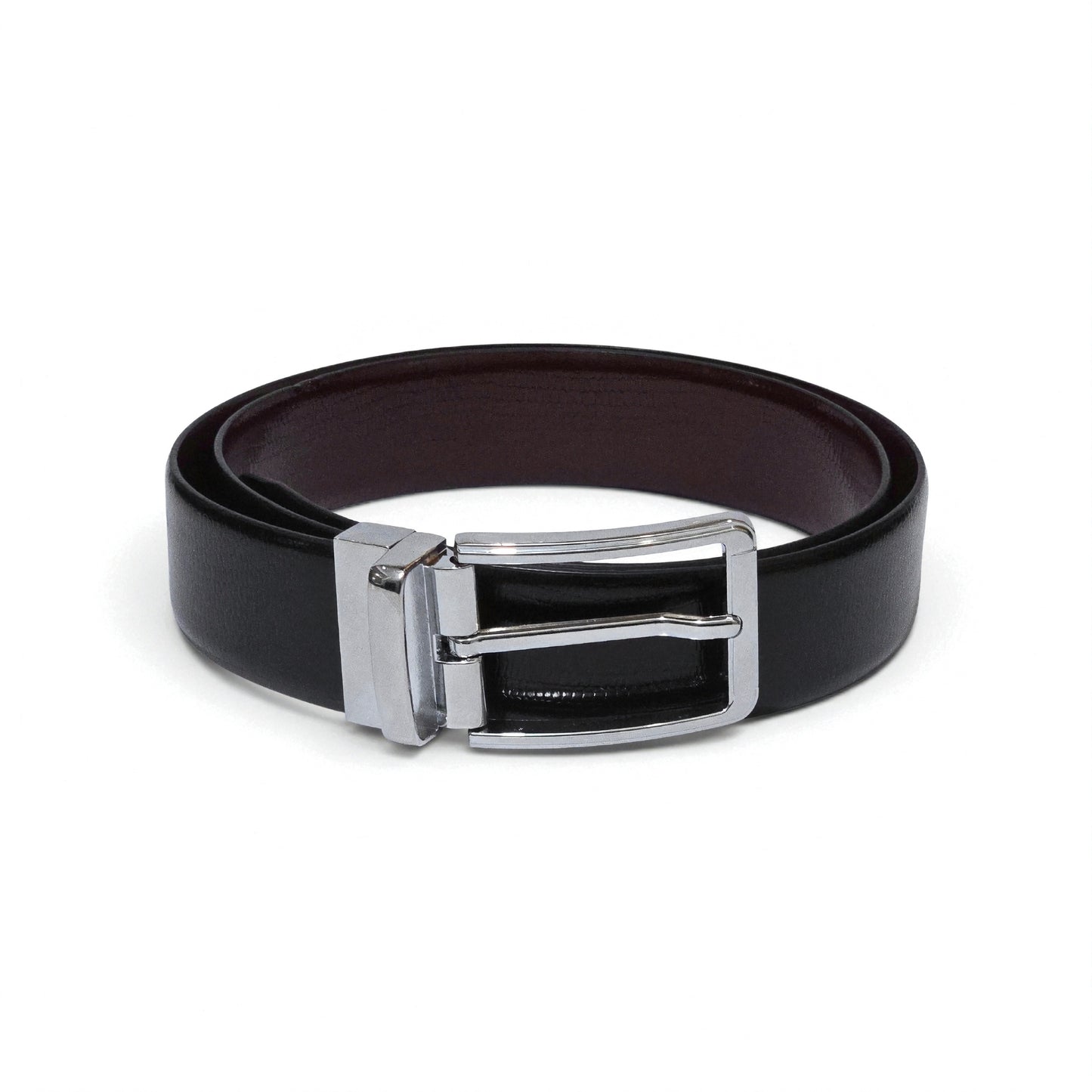 Valancya Reversible Formal Belt for Men | Black & Brown | Polished Silver Pin Buckle