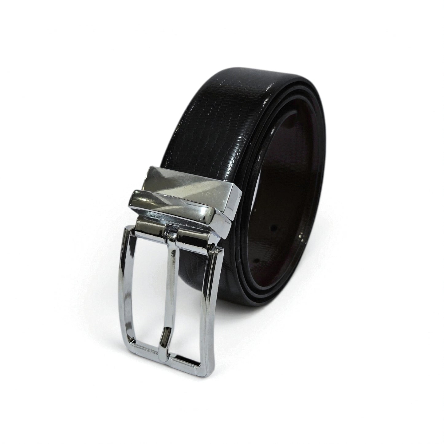 Valancya Reversible Formal Belt for Men | Black & Brown | Polished Silver Pin Buckle
